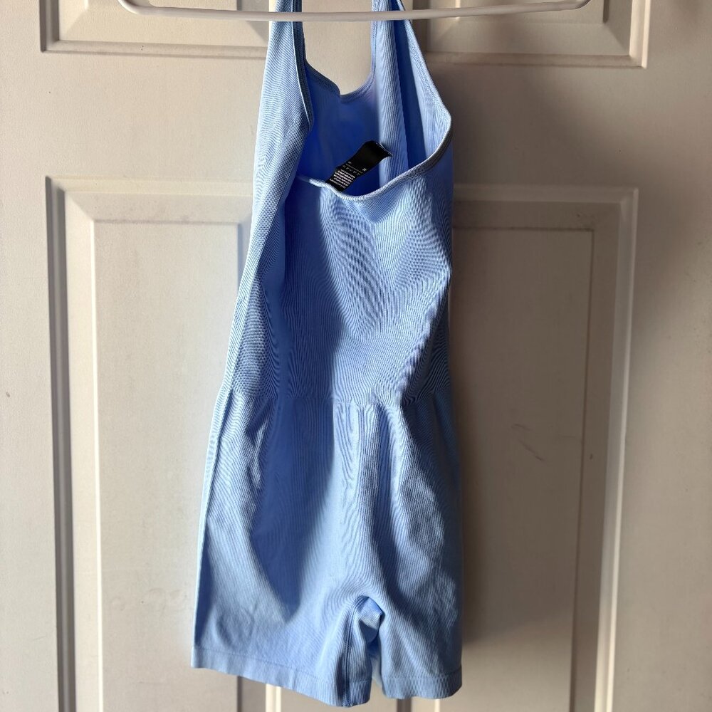 Pumiey Light Blue Ribbed Halter Romper